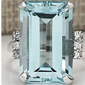SPECIAL Awesome Square Aquamarine Diamond And Sterling 925 Ring